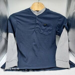 Stanley‎ Mens Layered Henley Shirt Navy Blue Grey Thermal Long Sleeve Size L